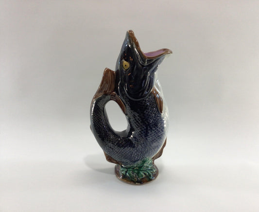 Victorian Era Hand Painted English Majolica 11" Fish Pitcher Antique Dining Decor
