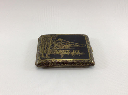 Mid Century Cigarette Case Damascene Mt Fuji Motif Quality Made Vintage Tobacciana Collectible