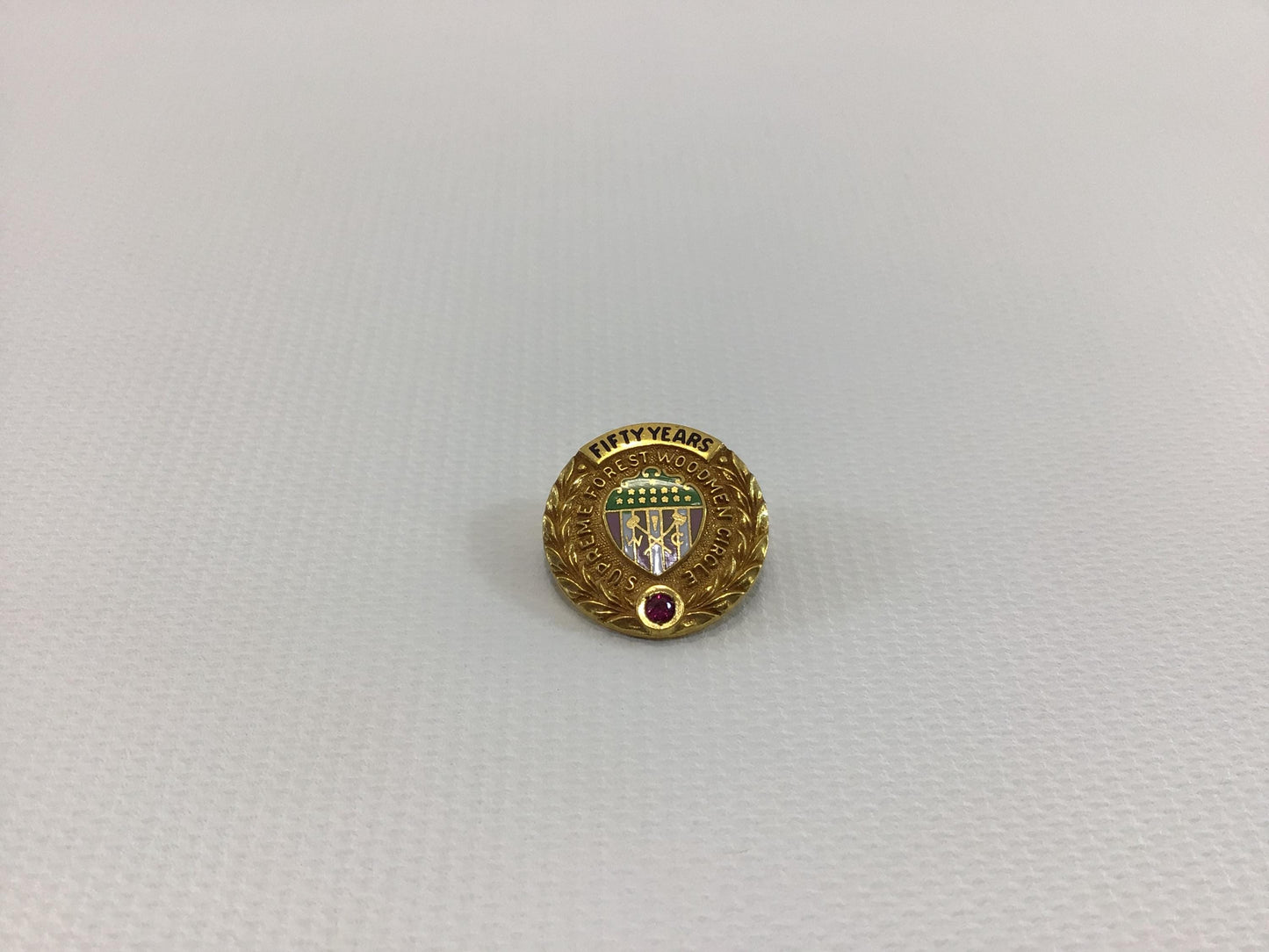 Vintage 10K Gold Filled Lapel Pin with Garnet 50 year Employee Service Award Woodmen Accident and Life