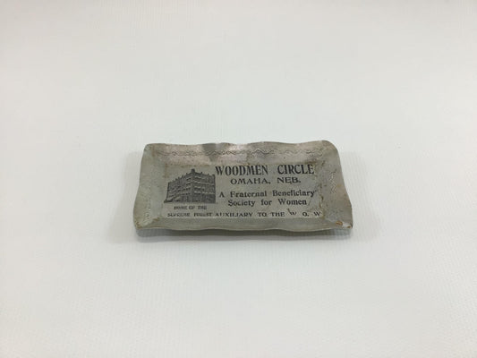 Vintage Advertising Miniature Aluminum Trinket Dish Woodmen Circle Omaha Nebraska