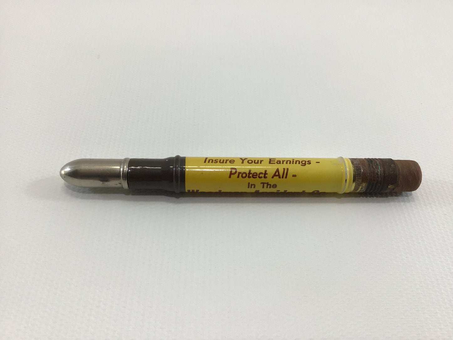 Vintage Advertising Yellow Bullet Pencil Woodmen Accident Company Lincoln Nebraska