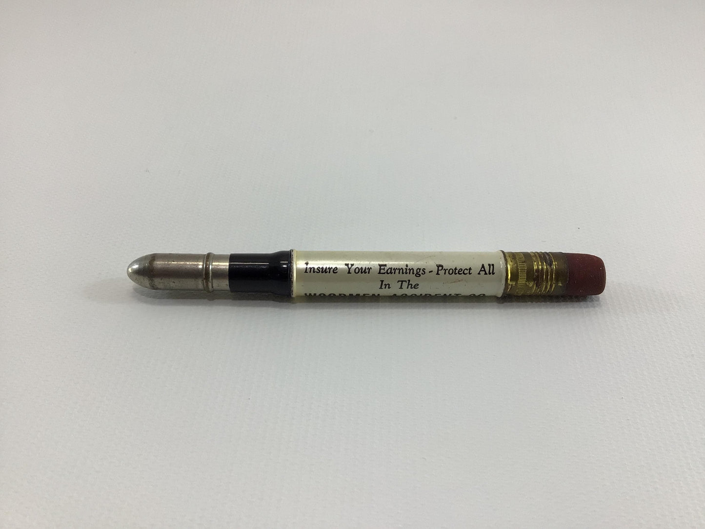 Vintage Advertising White Bullet Pencil Woodmen Accident Company Lincoln Nebraska