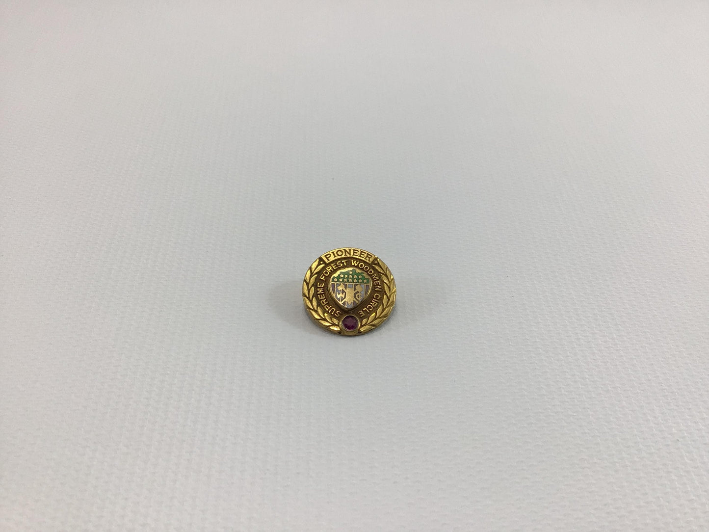 Vintage Lapel Pin with Garnet Service Award Pioneer Supreme Forest Woodmen Circle
