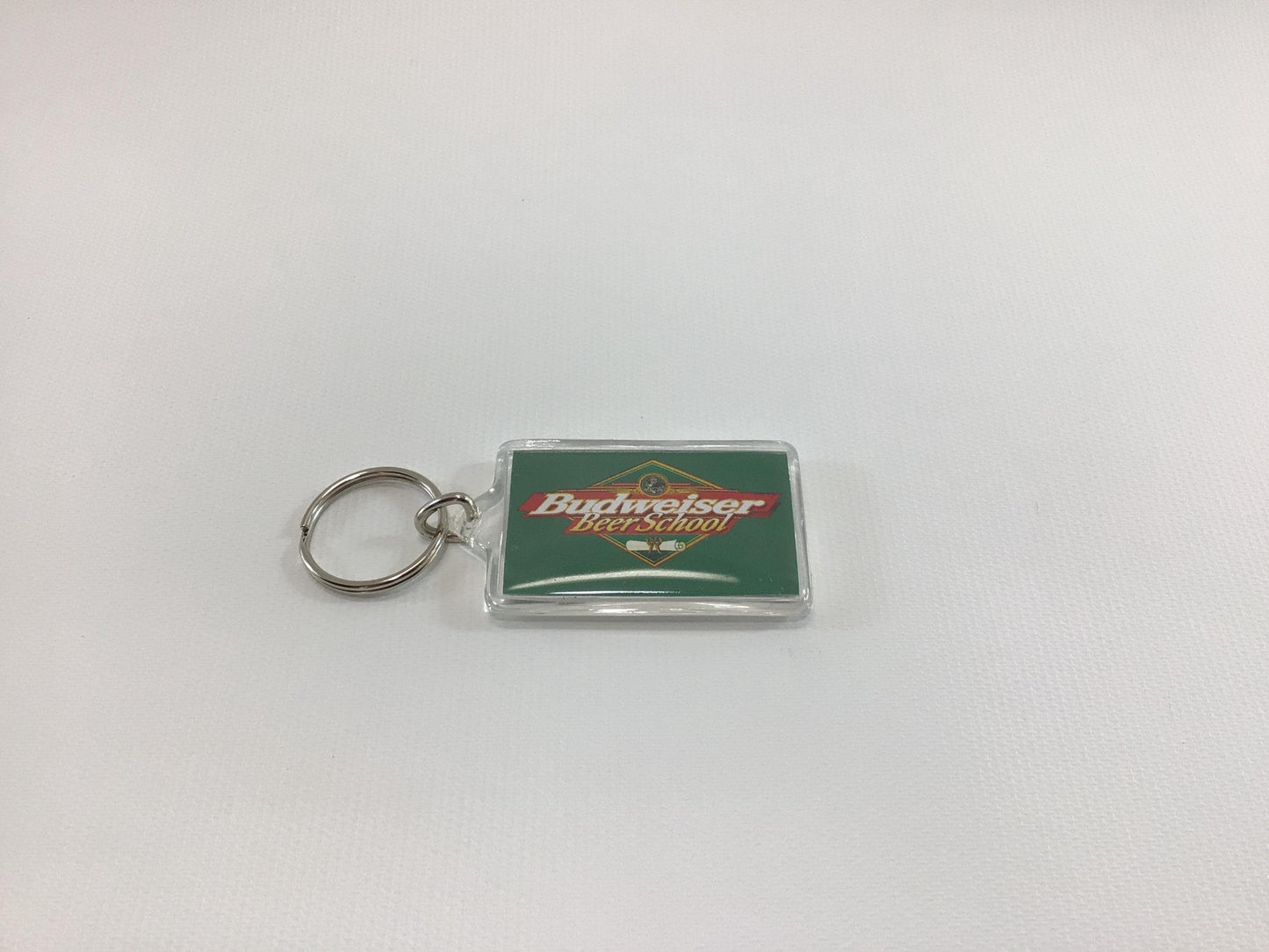 Vintage Budweiser Beermaster Beer School Keychain Clear Acrylic Anheuser Busch Advertising Give Away