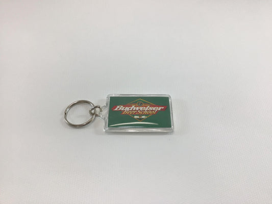 Vintage Budweiser Beermaster Beer School Keychain Clear Acrylic Anheuser Busch Advertising Give Away