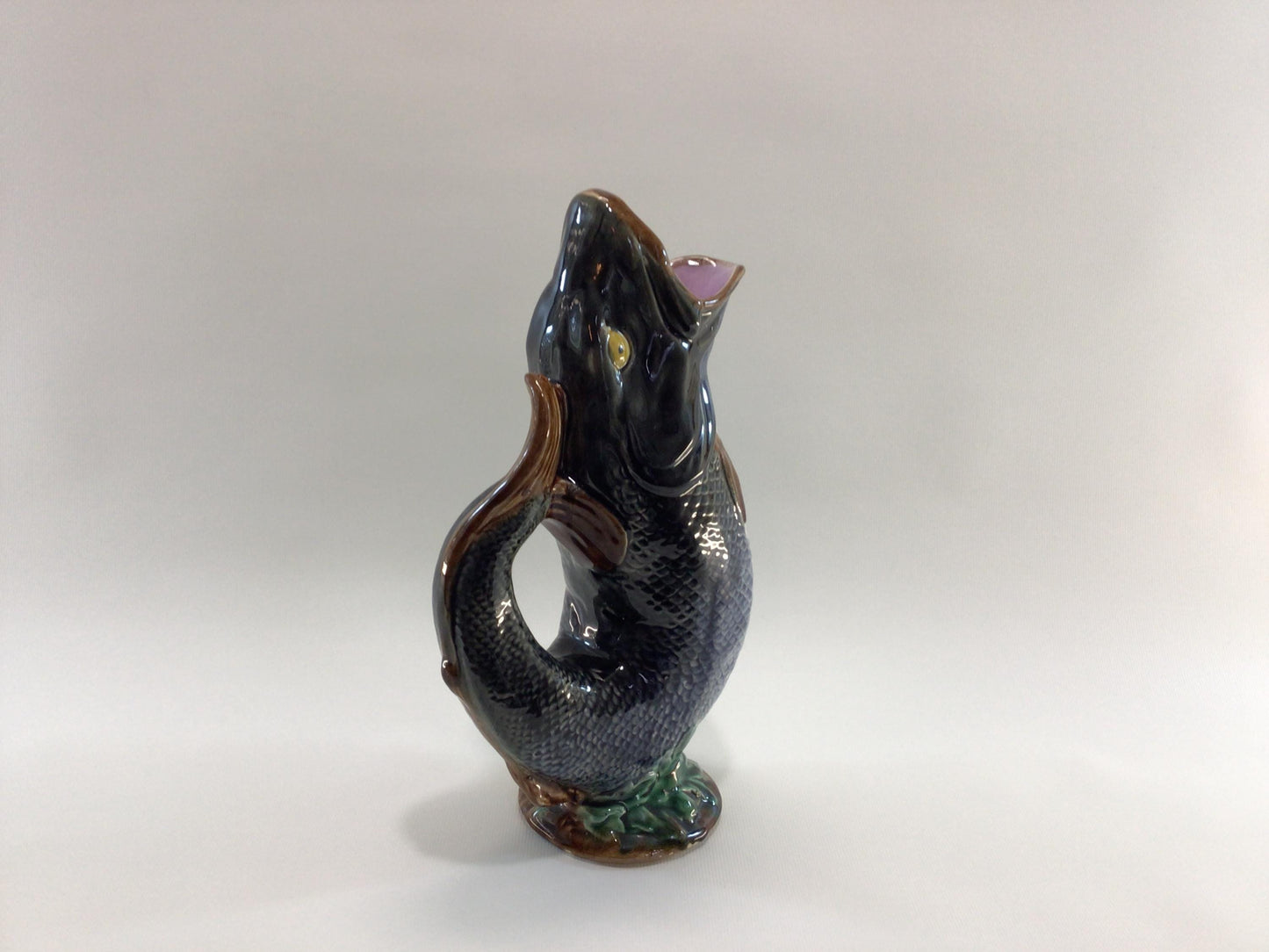 Victorian Era Hand Painted English Majolica 11" Fish Pitcher Antique Dining Decor