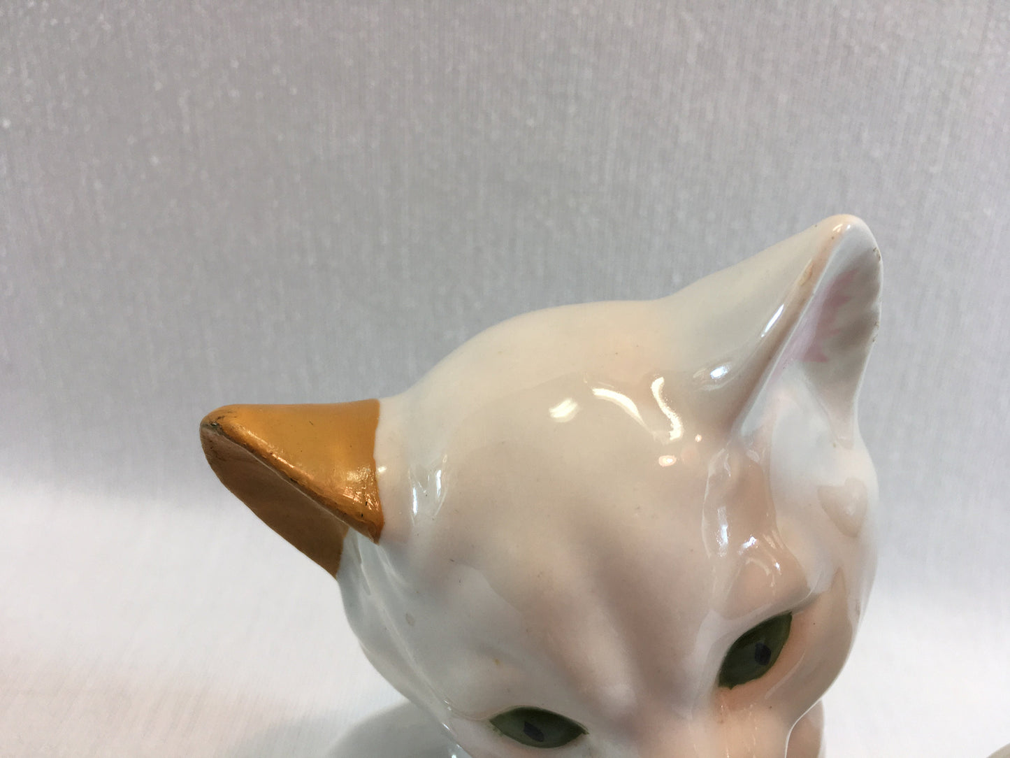 Vintage Ceramic Kittens Hand Painted White and Gold with Green Eyes Home Crafted Glazed Cats