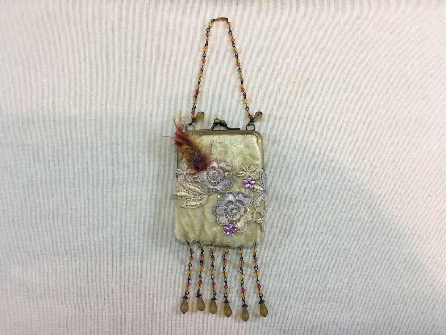 Vintage Beaded Purse with Lavender Floral and Sequin Applique