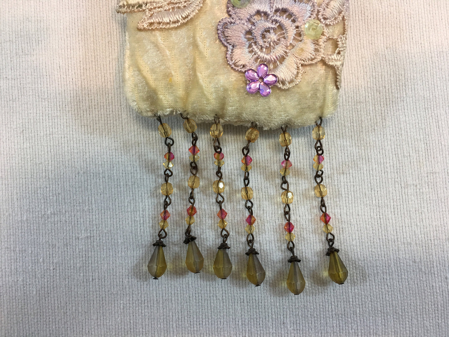 Vintage Beaded Purse with Lavender Floral and Sequin Applique