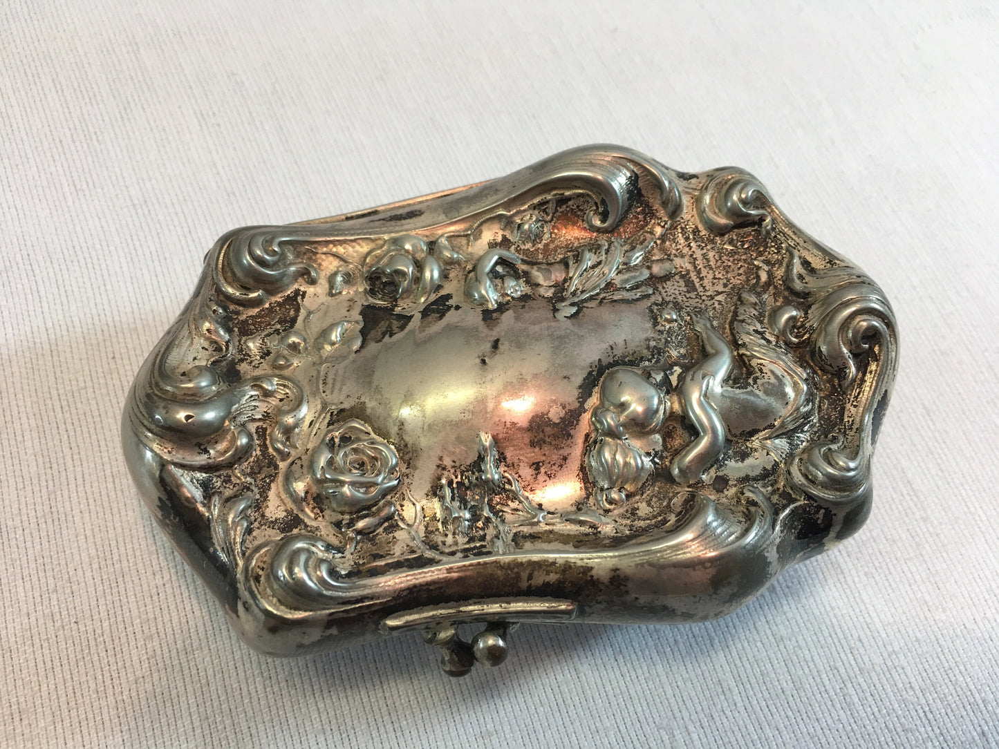 Art Nouveau Jewelry Casket Footed Forbs Silver Company Floral Design Dresser Trinket Box Quadruple Plate