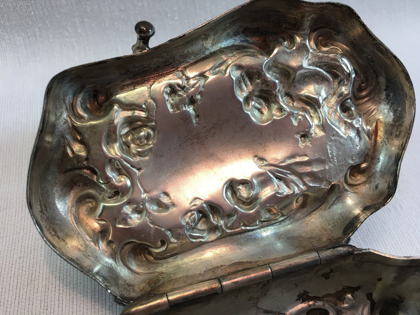 Art Nouveau Jewelry Casket Footed Forbs Silver Company Floral Design Dresser Trinket Box Quadruple Plate