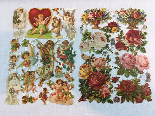 Modern Gesch German Scrap 2 Embossed Sheets, Roses 7182 and Angels 7179