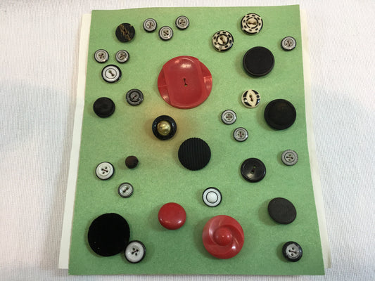 Button Collection Card Antique Vintage Variety of Plastic, Celluloid, Fabric & Goodyear Rubber