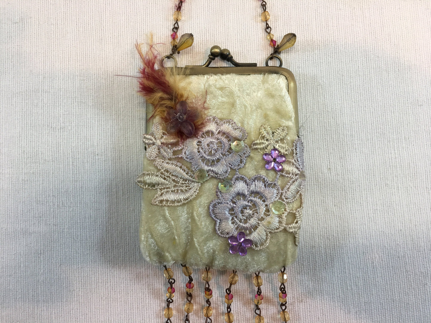 Vintage Beaded Purse with Lavender Floral and Sequin Applique