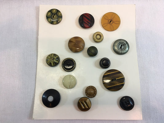 Button Collection Card Antique Vintage Variety of Mostly Celluloid Tight Back