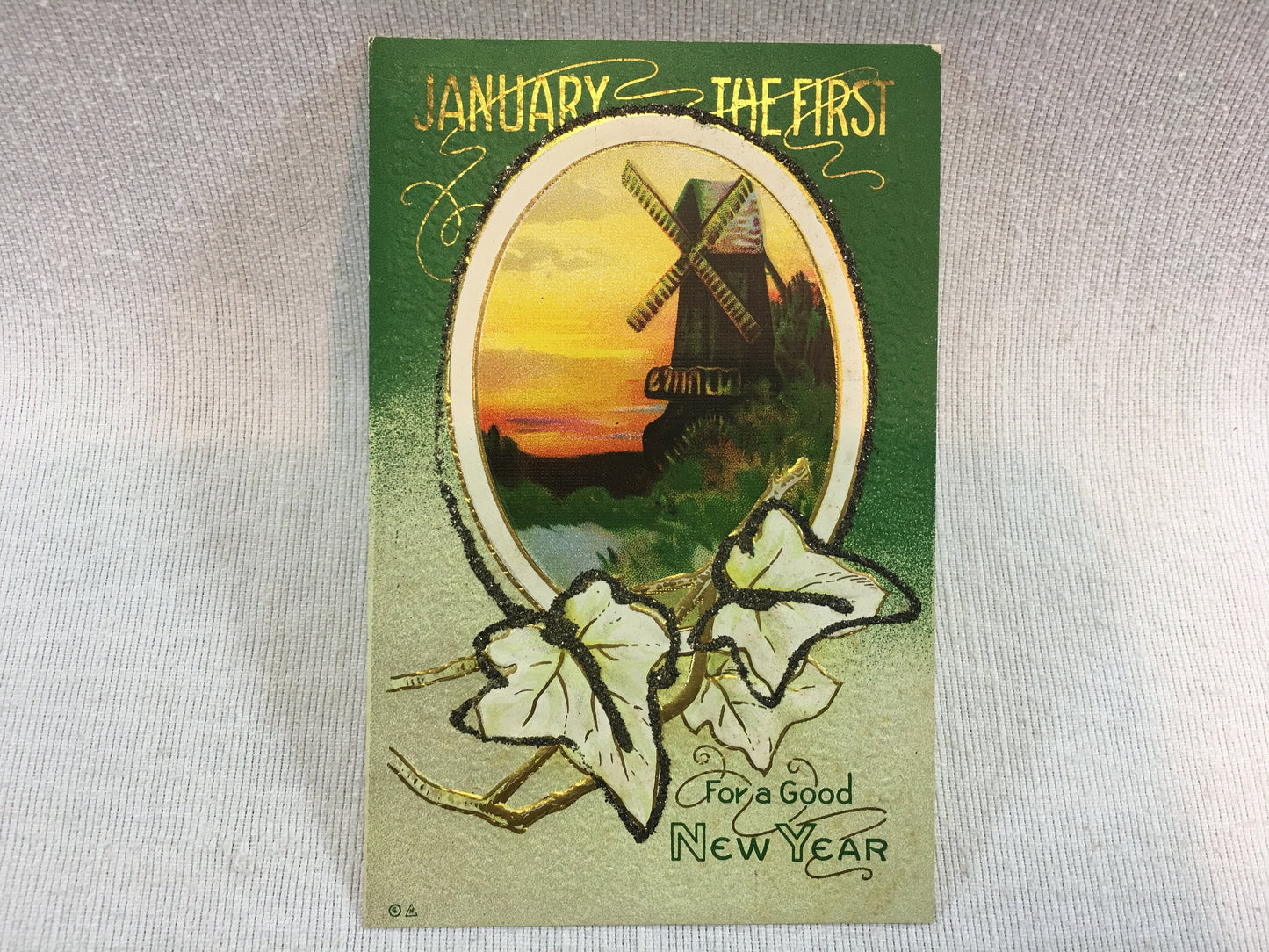 Antique New Year Postcard Series No. 35 Windmill