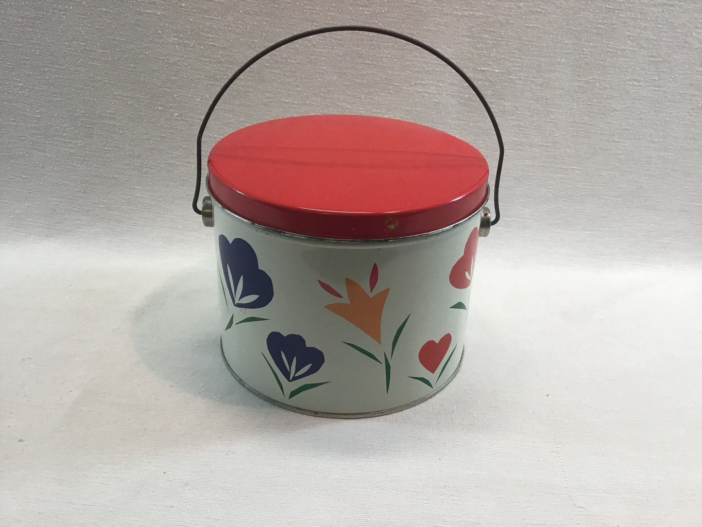 Vintage Tin Container with Bail Bright Abstract Flowers Pop Art Design by Richard Hoffman