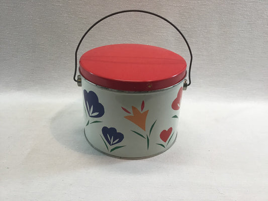 Vintage Tin Container with Bail Bright Abstract Flowers Pop Art Design by Richard Hoffman