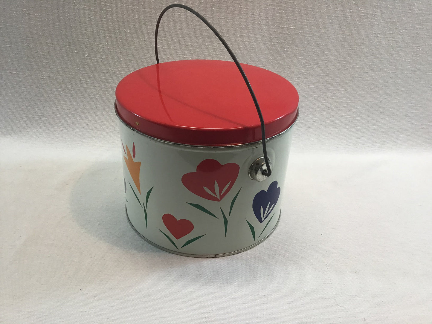 Vintage Tin Container with Bail Bright Abstract Flowers Pop Art Design by Richard Hoffman