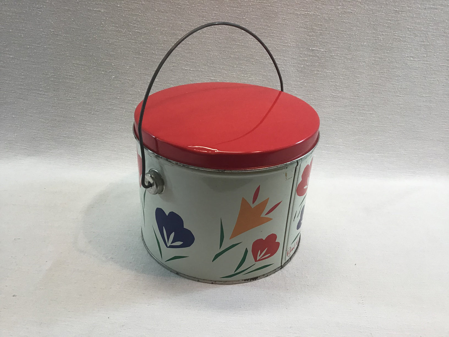 Vintage Tin Container with Bail Bright Abstract Flowers Pop Art Design by Richard Hoffman