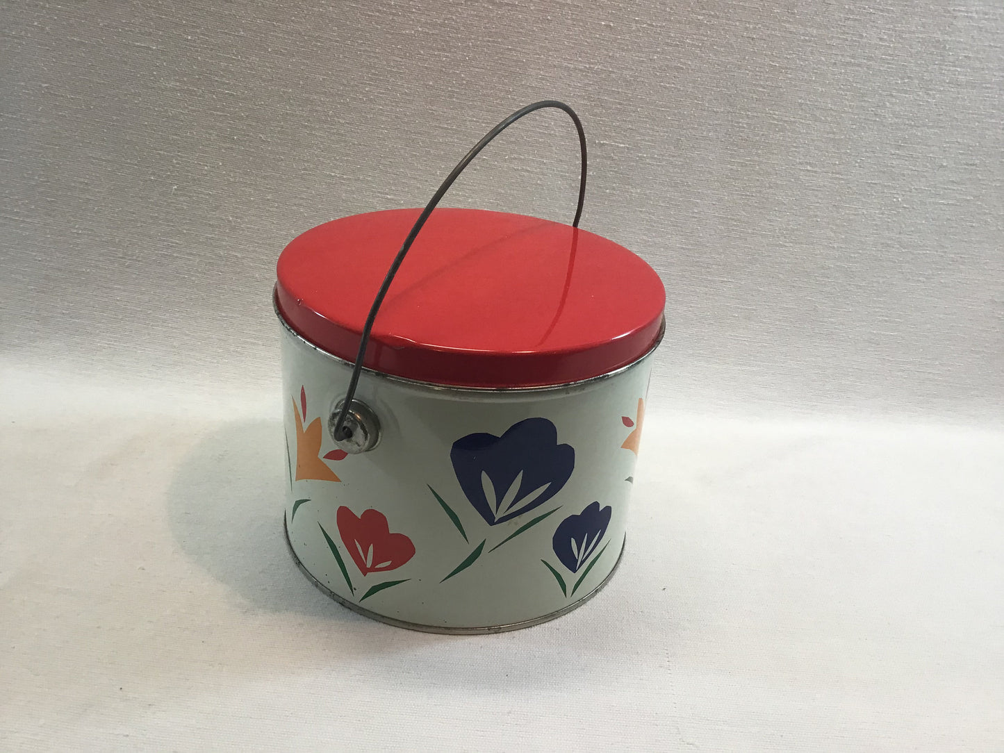 Vintage Tin Container with Bail Bright Abstract Flowers Pop Art Design by Richard Hoffman