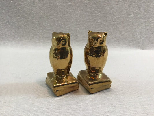 Vintage Retro Gold Owls Salt & Pepper Shaker Set Mid Century Ceramic