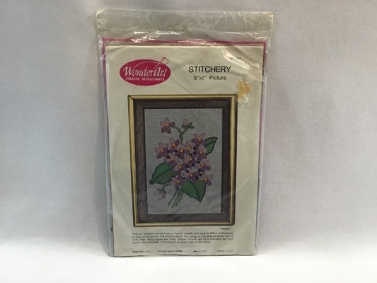 Wonder Art Violets Embroidery Kit No. 5010 Creative Needlecrafts Stitchery from the 1980's
