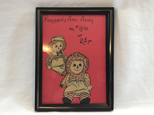 Folk Art Appeal Raggedy Ann and Andy Sale Price Display Sign Advertising