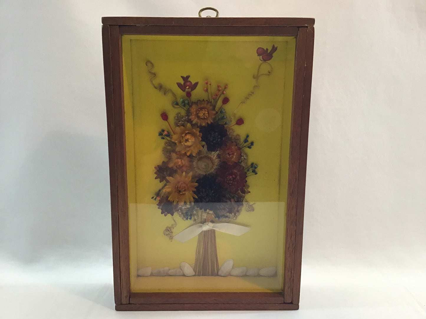 Vintage Framed Dried Flowers in 10" x 7" Hardwood Shadow Box