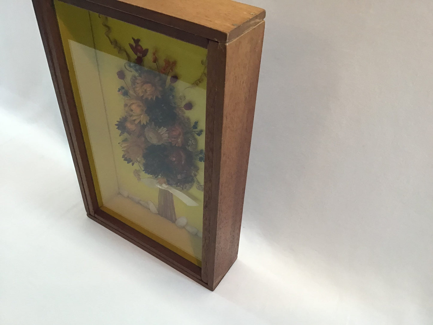 Vintage Framed Dried Flowers in 10" x 7" Hardwood Shadow Box