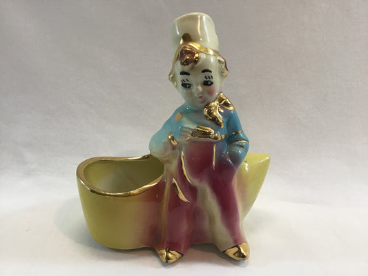 Mid Century Dutch Boy and Shoe Ceramic Figurine Planter Shafer 23 kt. Gold Gilt Kitsch Home Decor