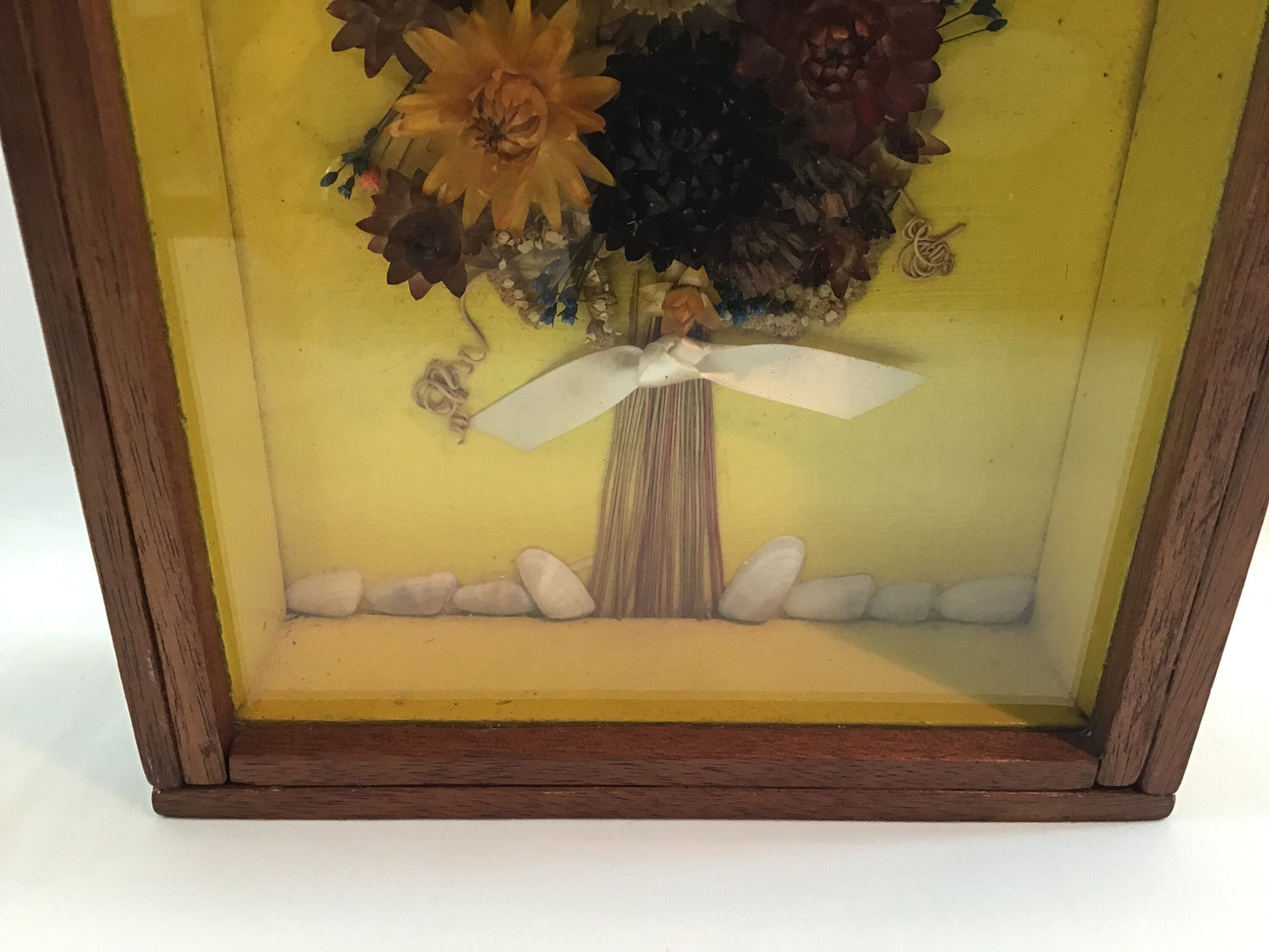 Vintage Framed Dried Flowers in 10" x 7" Hardwood Shadow Box