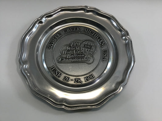 1981 RWP Pewter Collector Plate Hot Air Balloon Championship Battle Creek Michigan Wilton Armetale Plough