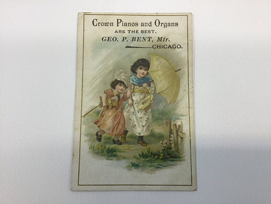 Victorian Advertising Trade Card Crown Pianos and Organs George Bent Mfg. Chicago