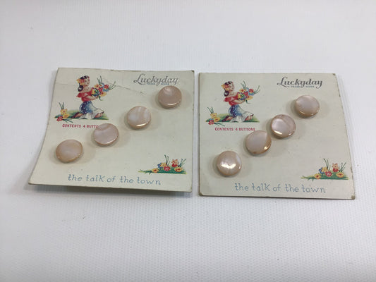 Vintage Luckyday Buttons on Card Sewing Notions Round Pink Faux MOP