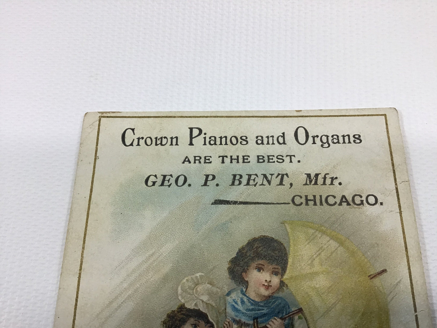 Victorian Advertising Trade Card Crown Pianos and Organs George Bent Mfg. Chicago