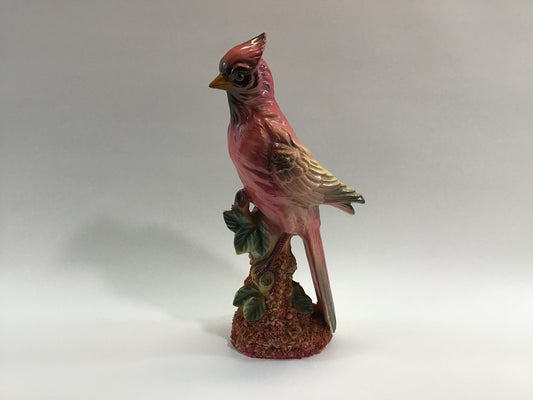 Vintage Cardinal Bird Ceramic Figurine Tall 15" Encrusted with Seashells on Base