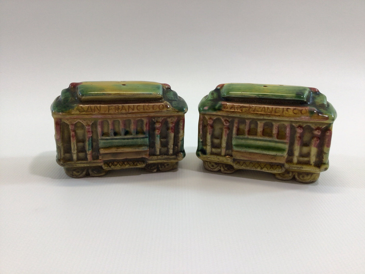 San Francisco Trolley Salt & Pepper Shaker Set Vintage Mid Century E.F. Clements Company