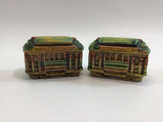 San Francisco Trolley Salt & Pepper Shaker Set Vintage Mid Century E.F. Clements Company