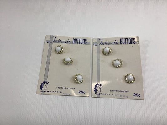 Vintage Fashionable Buttons on Card 6 Faux Pearl and Rhinestones