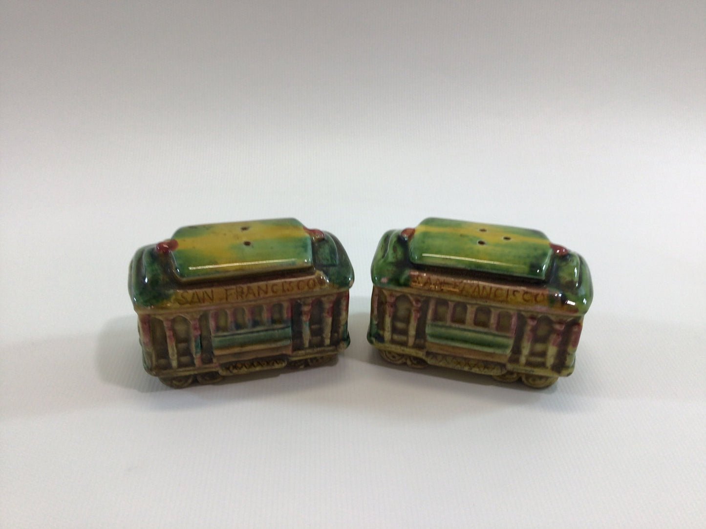 San Francisco Trolley Salt & Pepper Shaker Set Vintage Mid Century E.F. Clements Company