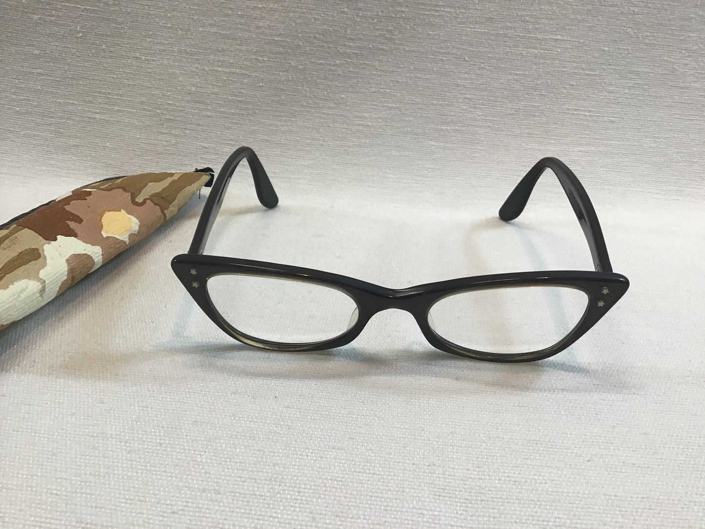 1970s Cat Eye Double Star Eyeglasses SR USA Tortoise Shell Small Narrow