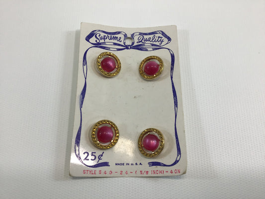 Vintage Supreme Quality Buttons on Card Red Cabochon and Gold Tone