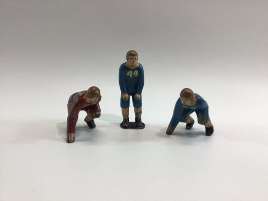 1930s Toy Football Player Action Figures Sheila Toys Lead Cast 2 Linemen and 1 Back.