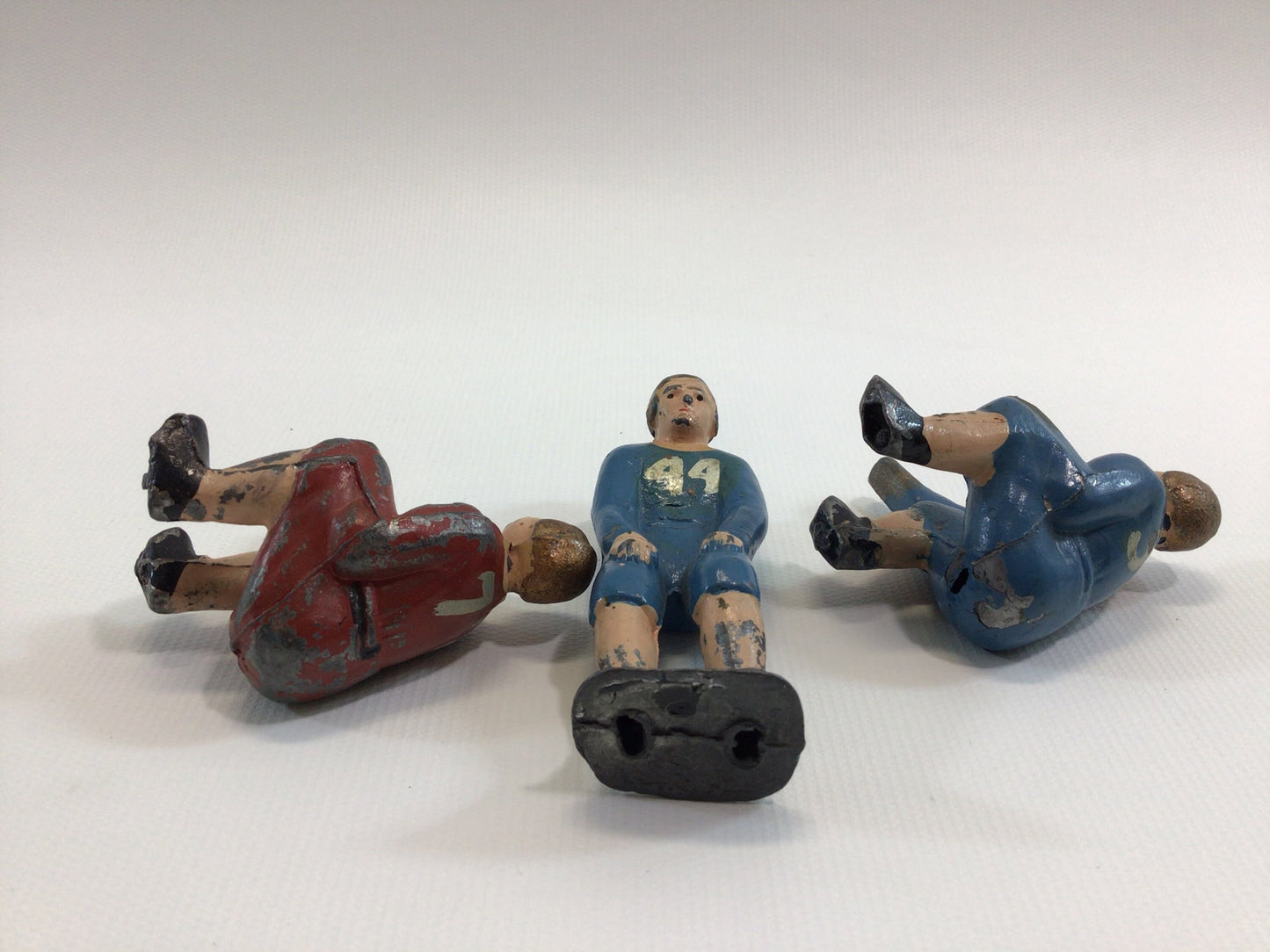 1930s Toy Football Player Action Figures Sheila Toys Lead Cast 2 Linemen and 1 Back.