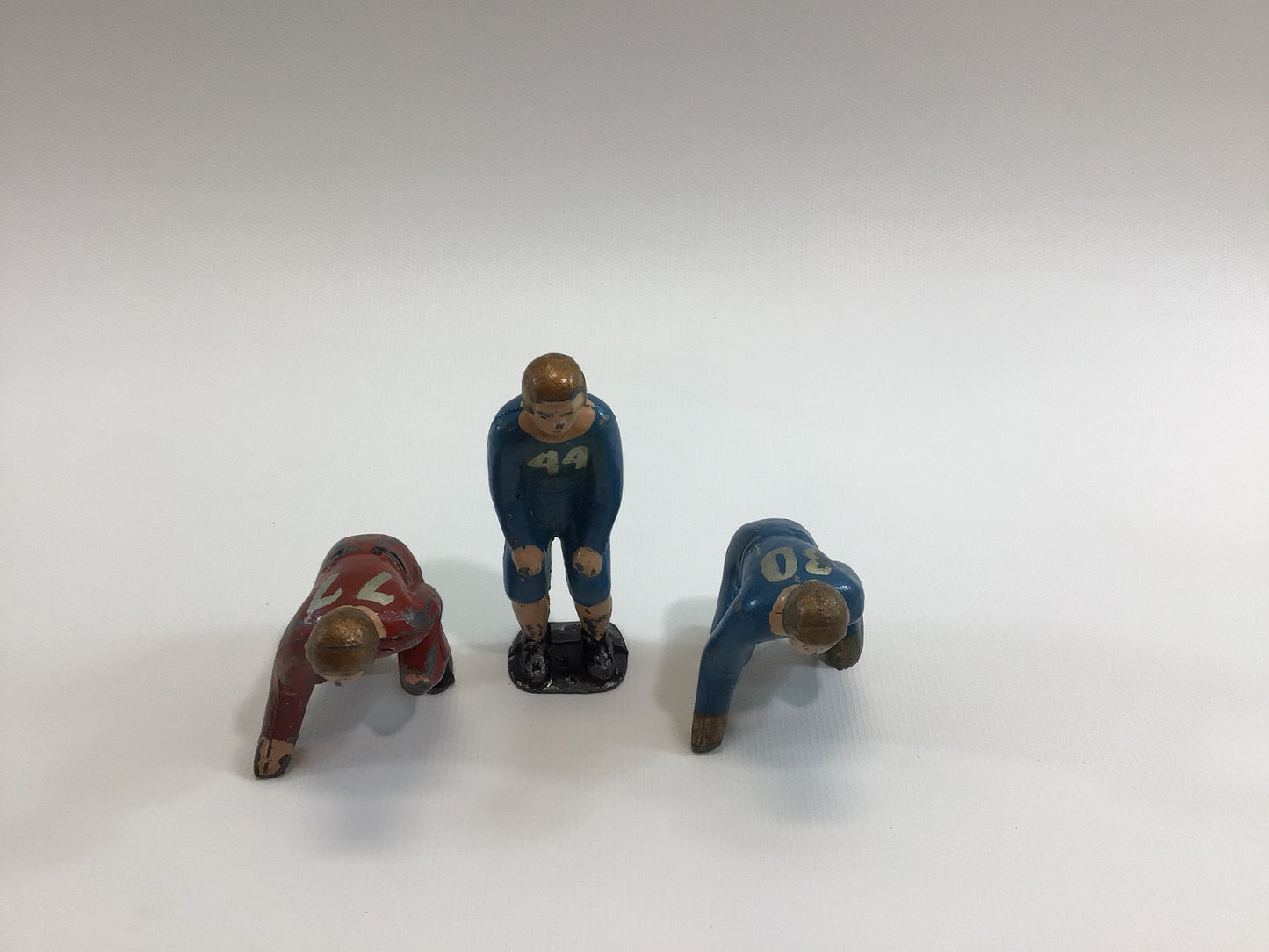 1930s Toy Football Player Action Figures Sheila Toys Lead Cast 2 Linemen and 1 Back.