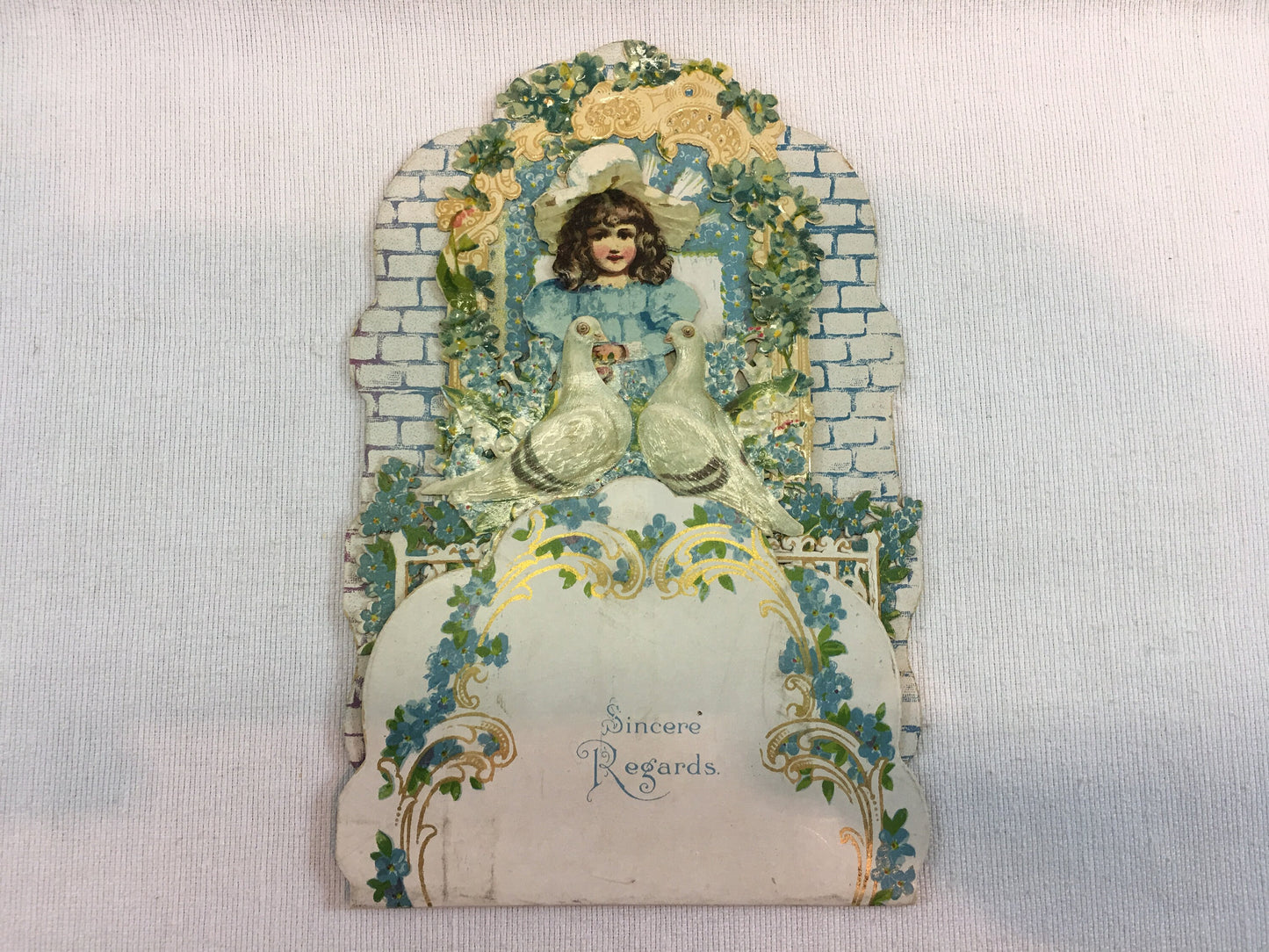 Victorian Greeting Card Embossed Honeycomb Fold Out Sincere Regards Antique Ephemera