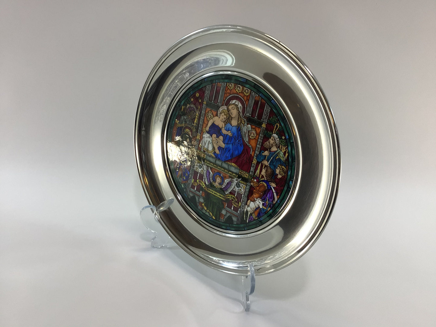 Pewter Stained Glass 10" Plate 1985 Christmas Plate Church of the Advent Boston Vintage US Historical Society Collector's Series