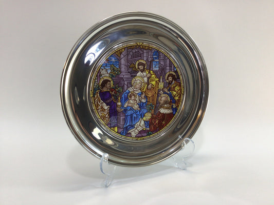 Pewter Stained Glass 10" Plate 1981 Christmas Plate St. Paul's San Francisco Vintage US Historical Society Collector's Series