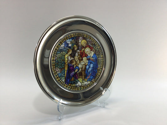 Pewter Stained Glass 10" Plate 1988 Christmas Plate The Adoration Vintage US Historical Society Collector's Series